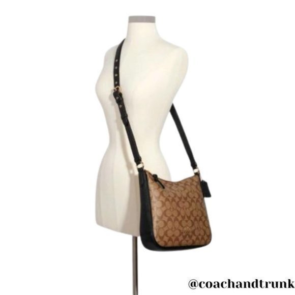 COACH 2 PCS NWT Ellie File Bag Khaki Black And Long Zip Around Wrist Strap - Picture 13 of 13